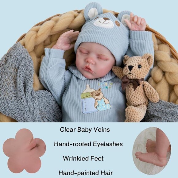 18 Inch Realistic Real Life Newborn Boy Doll Coming with Feeding Set & Gift Box - Picture 4 of 7